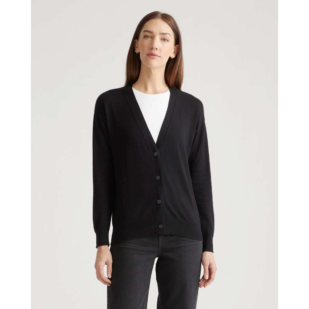 Quince Cotton Cashmere Lightweight V-Neck Cardigan Black Small NWT